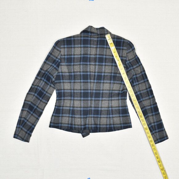 Bebe Women Double Breasted Blazer Plaid Polyester Gray Size 4 Acrylic Blend - Picture 6 of 8